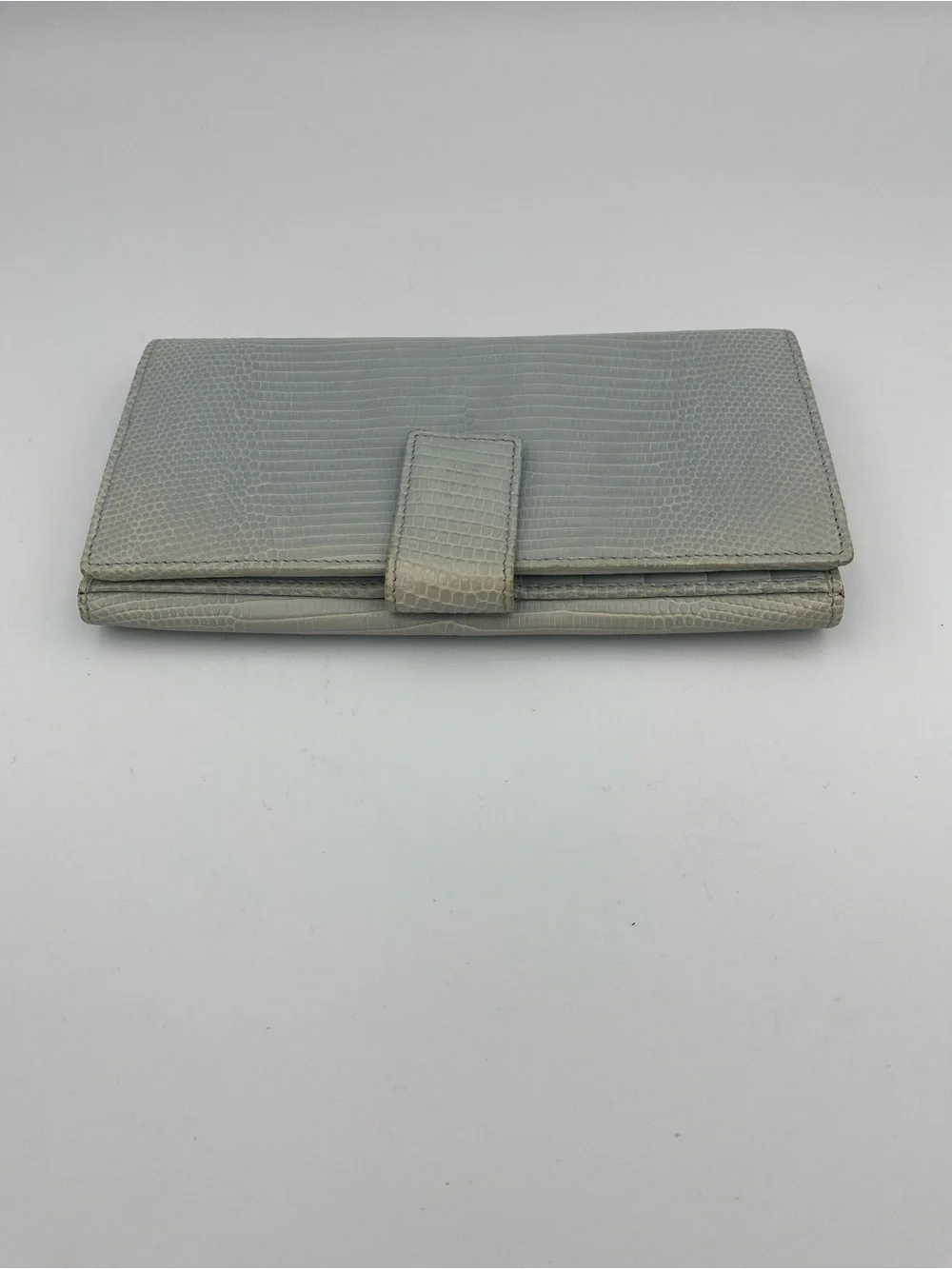 Gucci Pale Gray Lizard-Embossed Leather Wallet with Gold Bar vintage